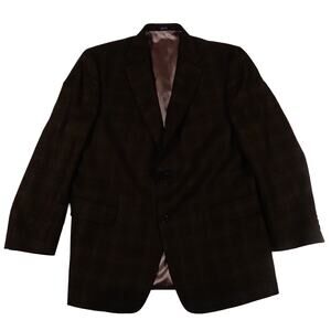 Hart Schaffner Marx Brown Blue Plaid Windowed Blazer Suit Jacket 44R Made USA